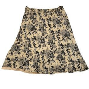 Kate Hill Silk Floral A-Line Tan and Black Midi Skirt Size 18W